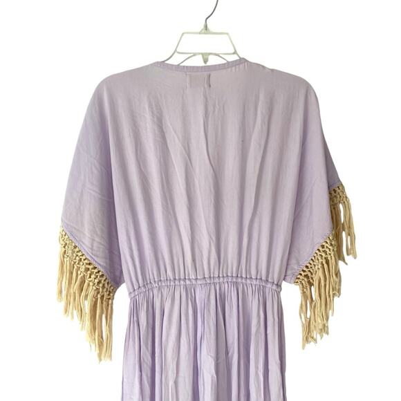 Fillyboo Lavender Embroidered Boho Fringe Maxi Dress size large - Picture 6 of 10